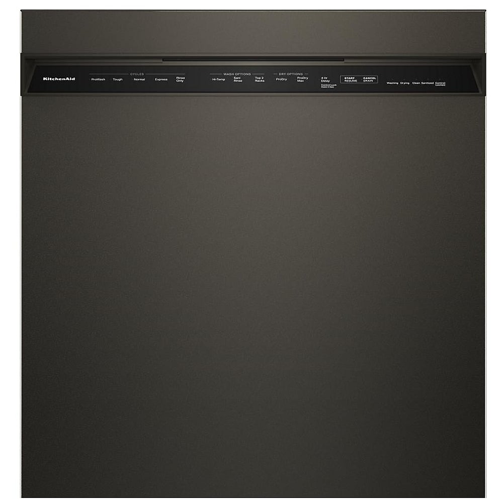 KitchenAid KDFS424SBE Dishwasher, 24 inch Exterior Width, 44 dB Decibel Level, Full Console, Stainless Interior, 5 Wash Cycles, 16 Capacity (Place Settings), 3 Loading Racks, Black Ore colour