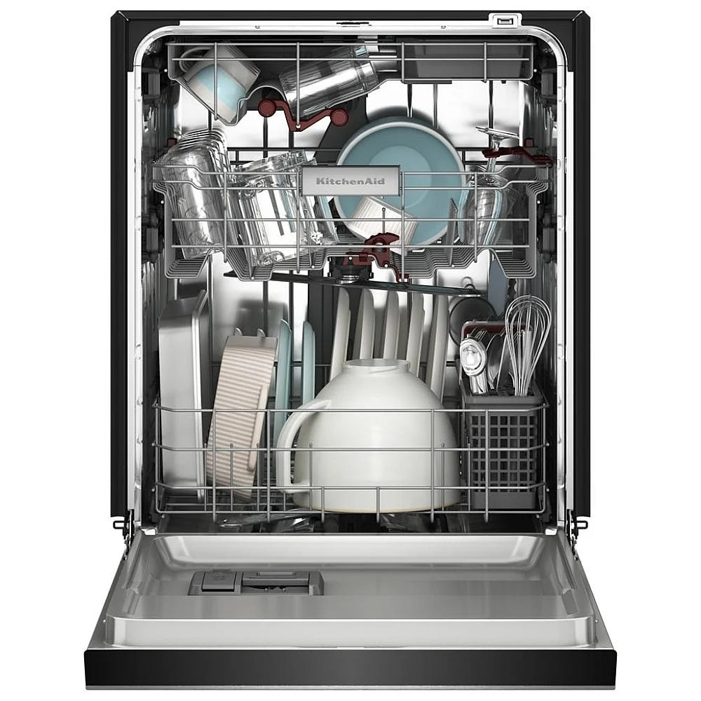 KitchenAid KDFS424SPS 洗碗机，24 英寸外部宽度，44 dB 分贝级别，全控制台，不锈钢（内部），5 种洗涤程序，16 套容量（餐具），PrintShield 不锈钢色