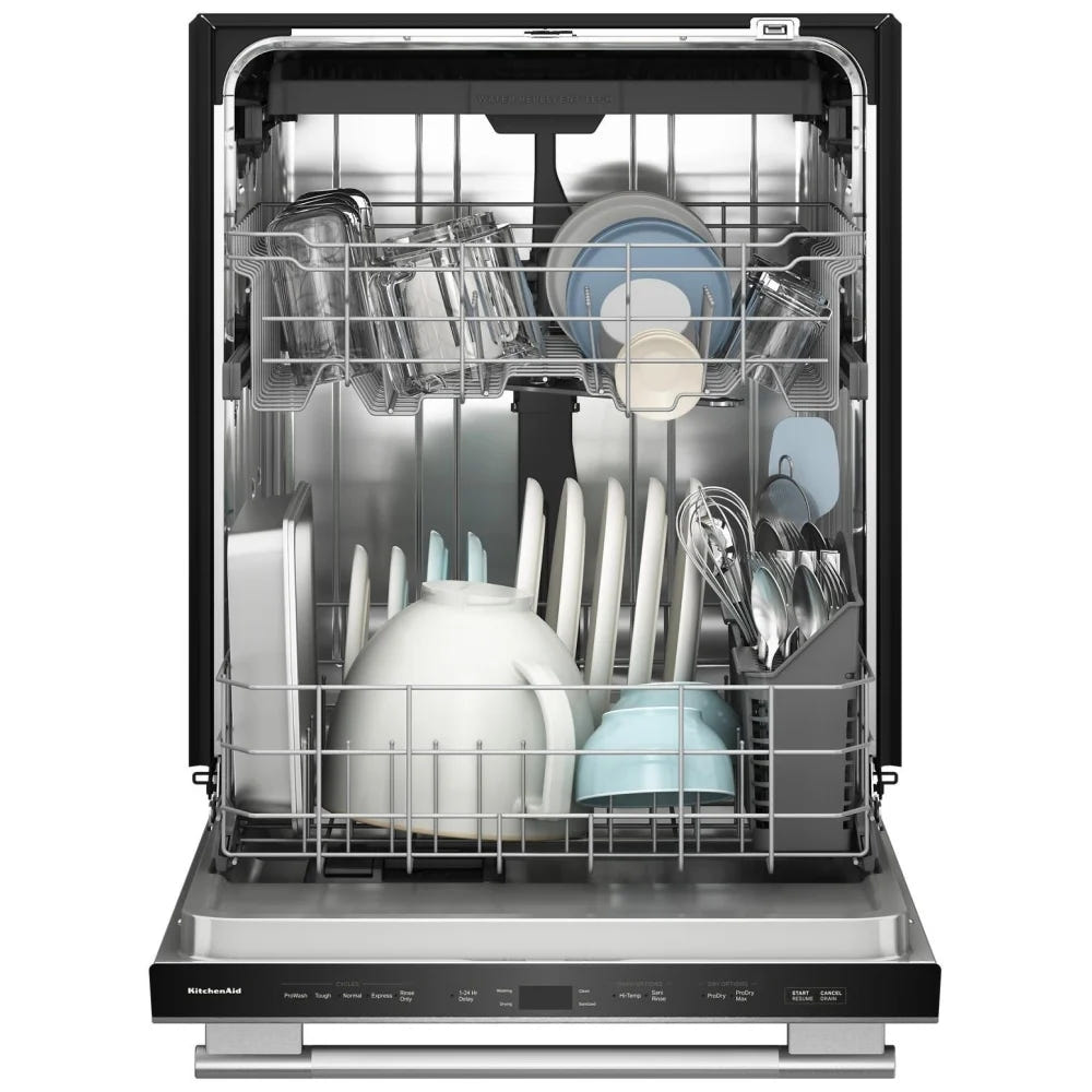 KitchenAid KDTS224SPS 洗碗机，24 英寸外部宽度，47 dB 分贝级别，完全集成，不锈钢（内部），5 种洗涤程序，13 种容量（餐具），PrintShield 不锈钢色
