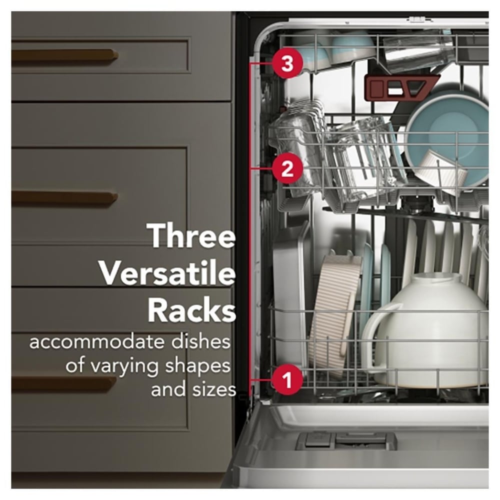 KitchenAid KDTS324SPS Dishwasher, 24 inch Exterior Width, 41 dB Decibel Level, Fully Integrated, Stainless Steel (Interior), 5 Wash Cycles, 15 Capacity (Place Settings), 3 Loading Racks, PrintShield Stainless colour