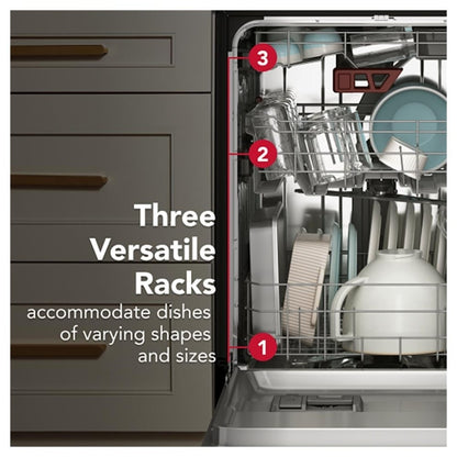 KitchenAid KDTS324SPS Dishwasher, 24 inch Exterior Width, 41 dB Decibel Level, Fully Integrated, Stainless Steel (Interior), 5 Wash Cycles, 15 Capacity (Place Settings), 3 Loading Racks, PrintShield Stainless colour