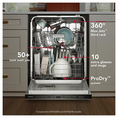 KitchenAid KDTS424SPS Dishwasher, 24 inch Exterior Width, 44 dB Decibel Level, Fully Integrated, Stainless Steel (Interior), 5 Wash Cycles, 16 Capacity (Place Settings), PrintShield Stainless colour