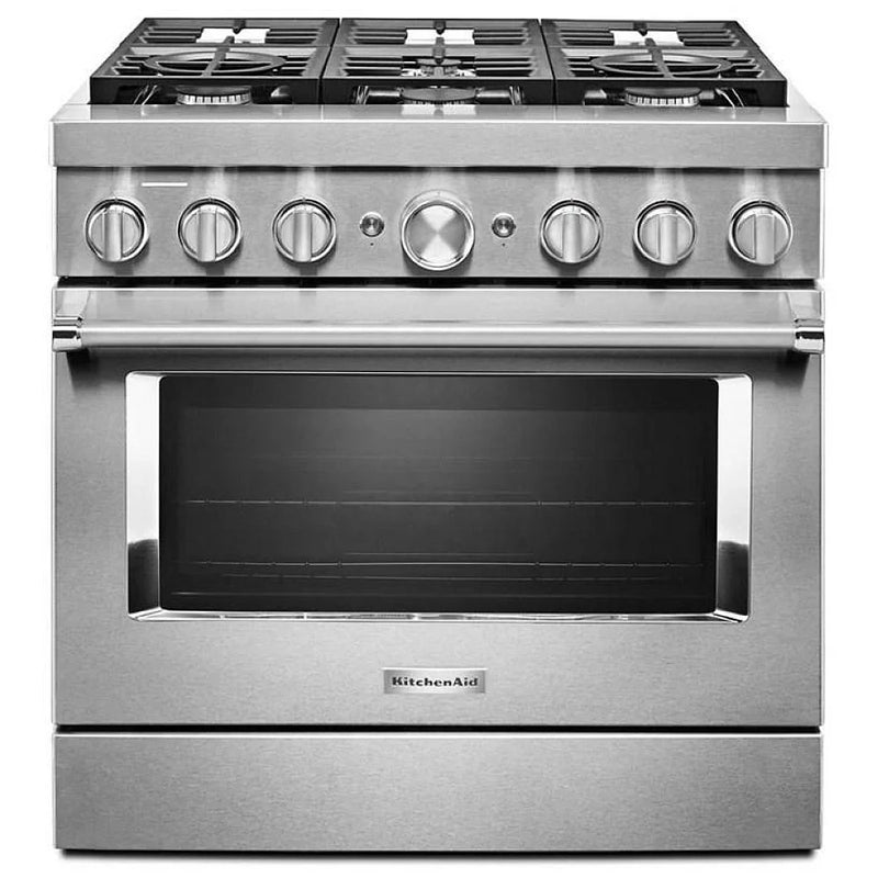 KitchenAid KFDC506JSS Dual Fuel Range, 5.1 cu. ft. Capacity, 36 inch Exterior Width, True Convection, 6 Burners, Self Clean, Stainless Steel colour