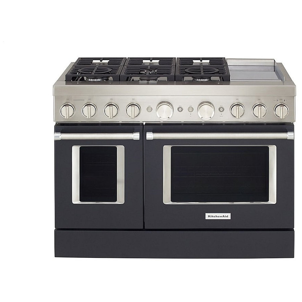 KitchenAid KFDC558JBK Dual Fuel Range, 6.3 cu. ft. Capacity, 48 inch Exterior Width, True Convection, 6 Burners, Self Clean, Double Oven, Imperial Black colour