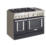 KitchenAid KFDC558JBK Dual Fuel Range, 6.3 cu. ft. Capacity, 48 inch Exterior Width, True Convection, 6 Burners, Self Clean, Double Oven, Imperial Black colour