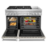 KitchenAid KFDC558JBK Dual Fuel Range, 6.3 cu. ft. Capacity, 48 inch Exterior Width, True Convection, 6 Burners, Self Clean, Double Oven, Imperial Black colour