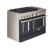 KitchenAid KFDC558JBK Dual Fuel Range, 6.3 cu. ft. Capacity, 48 inch Exterior Width, True Convection, 6 Burners, Self Clean, Double Oven, Imperial Black colour