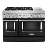 KitchenAid KFDC558JBK Dual Fuel Range, 6.3 cu. ft. Capacity, 48 inch Exterior Width, True Convection, 6 Burners, Self Clean, Double Oven, Imperial Black colour