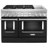 KitchenAid KFDC558JBK Dual Fuel Range, 6.3 cu. ft. Capacity, 48 inch Exterior Width, True Convection, 6 Burners, Self Clean, Double Oven, Imperial Black colour