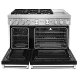 KitchenAid KFDC558JBK Dual Fuel Range, 6.3 cu. ft. Capacity, 48 inch Exterior Width, True Convection, 6 Burners, Self Clean, Double Oven, Imperial Black colour