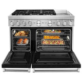 KitchenAid KFDC558JBK Dual Fuel Range, 6.3 cu. ft. Capacity, 48 inch Exterior Width, True Convection, 6 Burners, Self Clean, Double Oven, Imperial Black colour