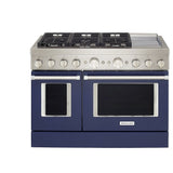 KitchenAid KFDC558JIB Dual Fuel Range, 6.3 cu. ft. Capacity, 48 inch Exterior Width, True Convection, 6 Burners, Self Clean, Double Oven, Ink Blue colour