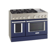 KitchenAid KFDC558JIB Dual Fuel Range, 6.3 cu. ft. Capacity, 48 inch Exterior Width, True Convection, 6 Burners, Self Clean, Double Oven, Ink Blue colour