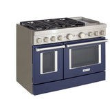 KitchenAid KFDC558JIB Dual Fuel Range, 6.3 cu. ft. Capacity, 48 inch Exterior Width, True Convection, 6 Burners, Self Clean, Double Oven, Ink Blue colour