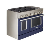 KitchenAid KFDC558JIB Dual Fuel Range, 6.3 cu. ft. Capacity, 48 inch Exterior Width, True Convection, 6 Burners, Self Clean, Double Oven, Ink Blue colour