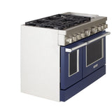 KitchenAid KFDC558JIB Dual Fuel Range, 6.3 cu. ft. Capacity, 48 inch Exterior Width, True Convection, 6 Burners, Self Clean, Double Oven, Ink Blue colour