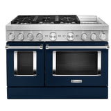 KitchenAid KFDC558JIB Dual Fuel Range, 6.3 cu. ft. Capacity, 48 inch Exterior Width, True Convection, 6 Burners, Self Clean, Double Oven, Ink Blue colour