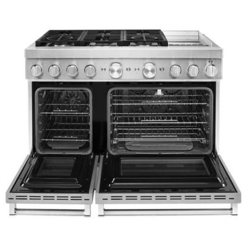 KitchenAid KFDC558JIB Dual Fuel Range, 6.3 cu. ft. Capacity, 48 inch Exterior Width, True Convection, 6 Burners, Self Clean, Double Oven, Ink Blue colour
