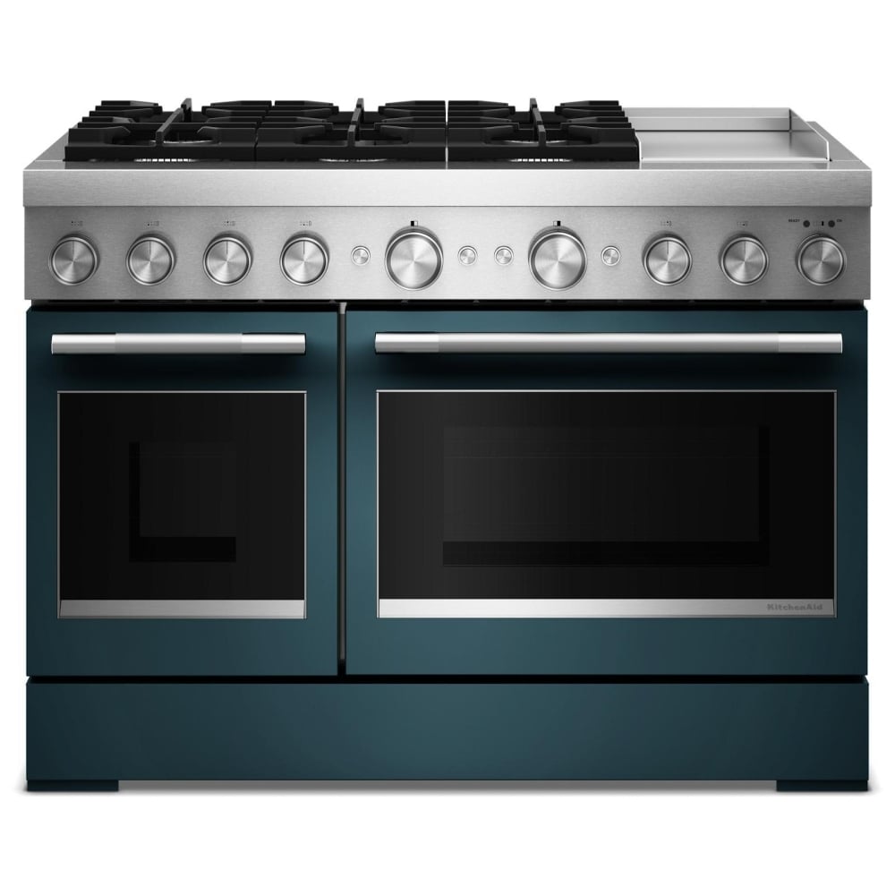 KitchenAid KFDD948SAG Dual Fuel Range, 6.3 cu. ft. Capacity, 48 inch Exterior Width, True Convection, 6 Burners, Air Fry, Self Clean, Double Oven, Agave colour