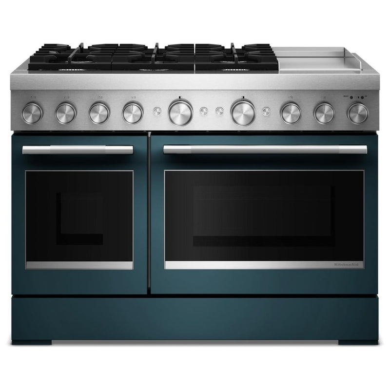 KitchenAid KFDD948SAG Dual Fuel Range, 6.3 cu. ft. Capacity, 48 inch Exterior Width, True Convection, 6 Burners, Air Fry, Self Clean, Double Oven, Agave colour