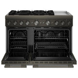 KitchenAid KFDD948SBE Dual Fuel Range, 6.3 cu. ft. Capacity, 48 inch Exterior Width, True Convection, 6 Burners, Air Fry, Self Clean, Double Oven, Black Ore colour