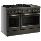 KitchenAid KFDD948SBE Dual Fuel Range, 6.3 cu. ft. Capacity, 48 inch Exterior Width, True Convection, 6 Burners, Air Fry, Self Clean, Double Oven, Black Ore colour