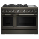 KitchenAid KFDD948SBE Dual Fuel Range, 6.3 cu. ft. Capacity, 48 inch Exterior Width, True Convection, 6 Burners, Air Fry, Self Clean, Double Oven, Black Ore colour