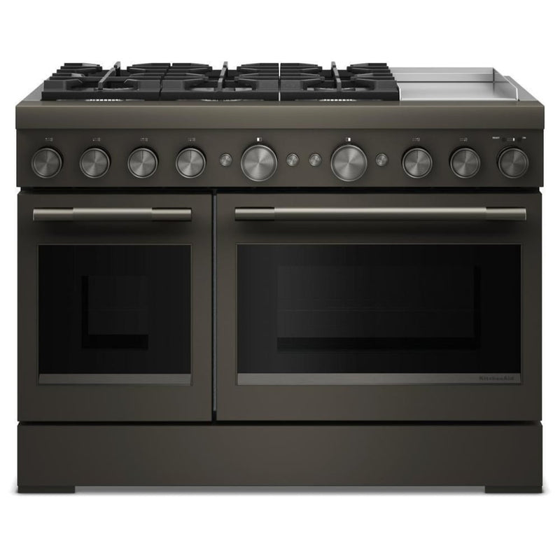 KitchenAid KFDD948SBE Dual Fuel Range, 6.3 cu. ft. Capacity, 48 inch Exterior Width, True Convection, 6 Burners, Air Fry, Self Clean, Double Oven, Black Ore colour