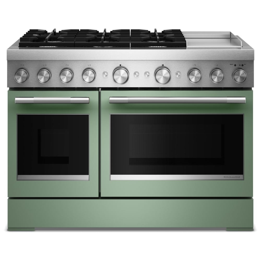 KitchenAid KFDD948SDC Dual Fuel Range, 6.3 cu. ft. Capacity, 48 inch Exterior Width, True Convection, 6 Burners, Air Fry, Self Clean, Double Oven, Cardamom colour