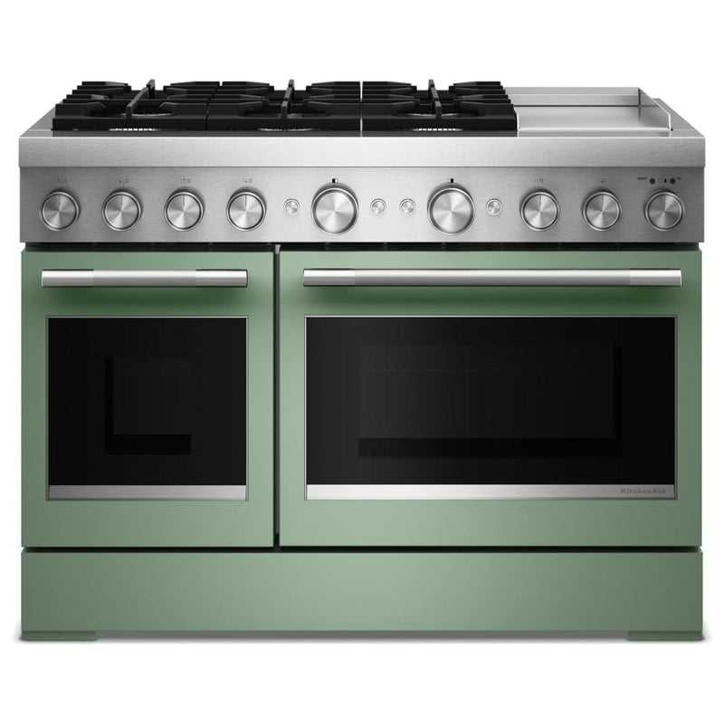 KitchenAid KFDD948SDC Dual Fuel Range, 6.3 cu. ft. Capacity, 48 inch Exterior Width, True Convection, 6 Burners, Air Fry, Self Clean, Double Oven, Cardamom colour