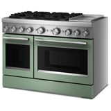 KitchenAid KFDD948SDC Dual Fuel Range, 6.3 cu. ft. Capacity, 48 inch Exterior Width, True Convection, 6 Burners, Air Fry, Self Clean, Double Oven, Cardamom colour