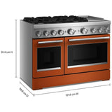 KitchenAid KFDD948SSC Dual Fuel Range, 6.3 cu. ft. Capacity, 48 inch Exterior Width, True Convection, 6 Burners, Air Fry, Self Clean, Double Oven, Scorched Orange colour