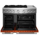 KitchenAid KFDD948SSC Dual Fuel Range, 6.3 cu. ft. Capacity, 48 inch Exterior Width, True Convection, 6 Burners, Air Fry, Self Clean, Double Oven, Scorched Orange colour