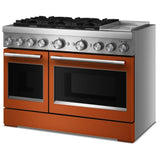 KitchenAid KFDD948SSC Dual Fuel Range, 6.3 cu. ft. Capacity, 48 inch Exterior Width, True Convection, 6 Burners, Air Fry, Self Clean, Double Oven, Scorched Orange colour