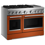 KitchenAid KFDD948SSC Dual Fuel Range, 6.3 cu. ft. Capacity, 48 inch Exterior Width, True Convection, 6 Burners, Air Fry, Self Clean, Double Oven, Scorched Orange colour