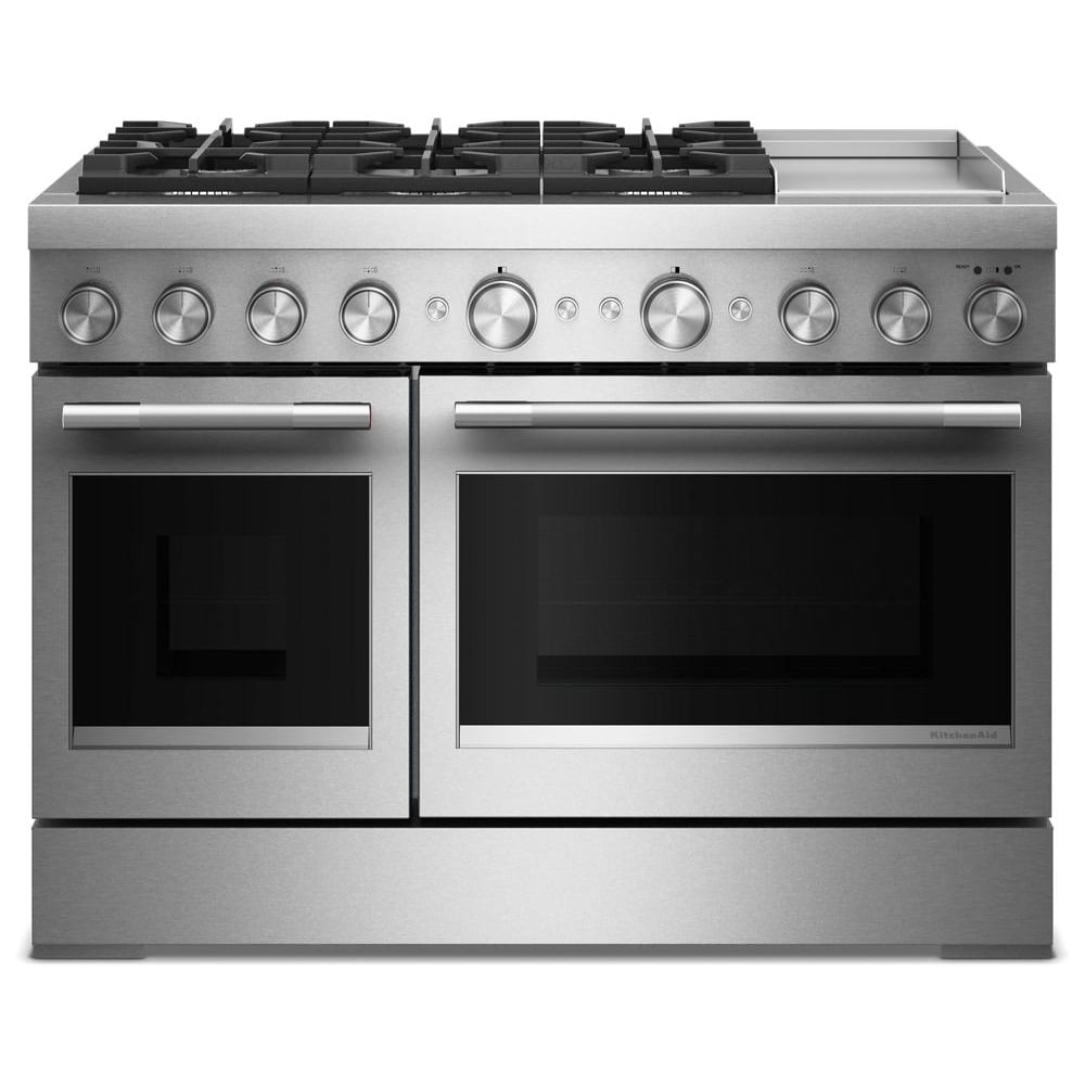 KitchenAid KFDD948SSS Dual Fuel Range, 6.3 cu. ft. Capacity, 48 inch Exterior Width, True Convection, 6 Burners, Air Fry, Self Clean, Double Oven, Stainless Steel colour