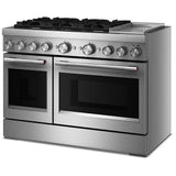 KitchenAid KFDD948SSS Dual Fuel Range, 6.3 cu. ft. Capacity, 48 inch Exterior Width, True Convection, 6 Burners, Air Fry, Self Clean, Double Oven, Stainless Steel colour