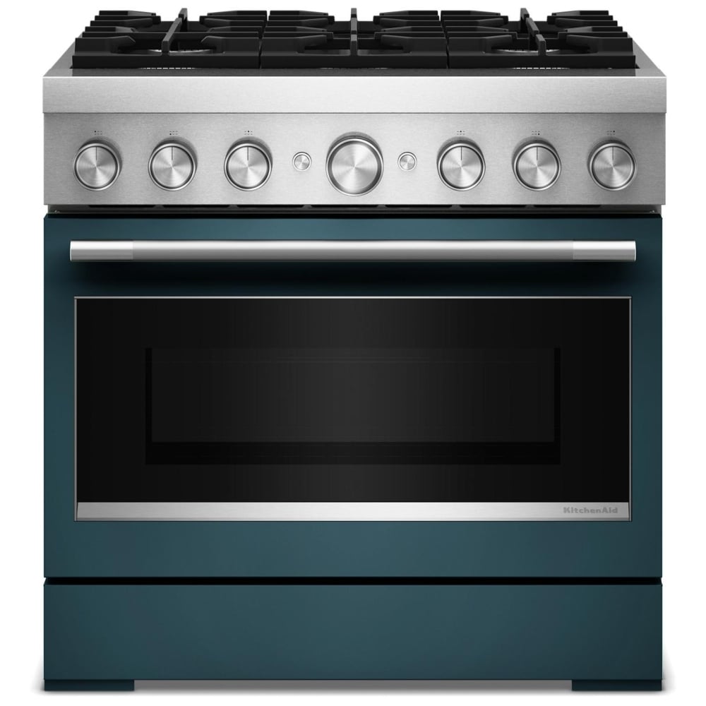 KitchenAid KFDS936SAG Dual Fuel Range, 5.1 cu. ft. Capacity, 36 inch Exterior Width, True Convection, 6 Burners, Air Fry, Self Clean, Agave colour