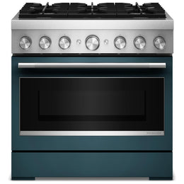 KitchenAid KFDS936SAG Dual Fuel Range, 5.1 cu. ft. Capacity, 36 inch Exterior Width, True Convection, 6 Burners, Air Fry, Self Clean, Agave colour