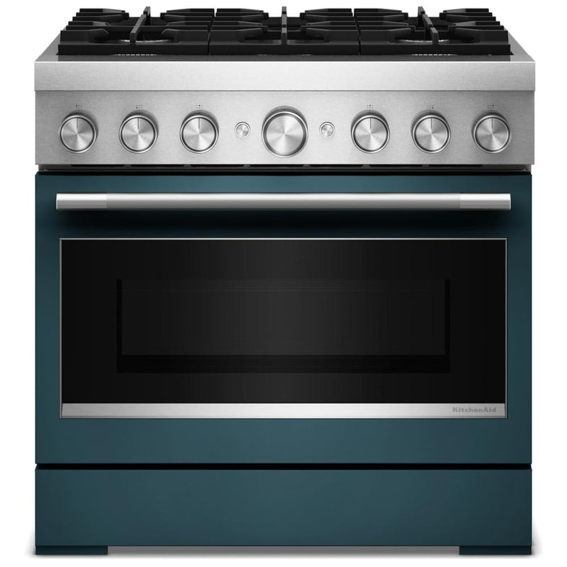 KitchenAid KFDS936SAG Dual Fuel Range, 5.1 cu. ft. Capacity, 36 inch Exterior Width, True Convection, 6 Burners, Air Fry, Self Clean, Agave colour