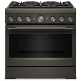 KitchenAid KFDS936SBE Dual Fuel Range, 5.1 cu. ft. Capacity, 36 inch Exterior Width, True Convection, 6 Burners, Air Fry, Self Clean, Black Ore colour
