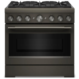 KitchenAid KFDS936SBE Dual Fuel Range, 5.1 cu. ft. Capacity, 36 inch Exterior Width, True Convection, 6 Burners, Air Fry, Self Clean, Black Ore colour