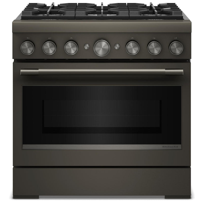 KitchenAid KFDS936SBE Dual Fuel Range, 5.1 cu. ft. Capacity, 36 inch Exterior Width, True Convection, 6 Burners, Air Fry, Self Clean, Black Ore colour
