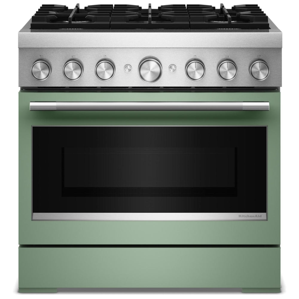 KitchenAid KFDS936SDC Dual Fuel Range, 5.1 cu. ft. Capacity, 36 inch Exterior Width, True Convection, 6 Burners, Air Fry, Self Clean, Cardamom colour