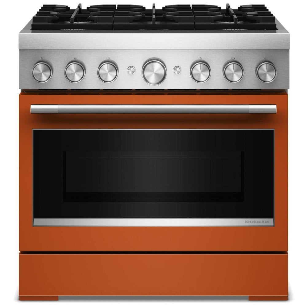 KitchenAid KFDS936SSC Dual Fuel Range, 5.1 cu. ft. Capacity, 36 inch Exterior Width, True Convection, 6 Burners, Air Fry, Self Clean, Scorched Orange colour