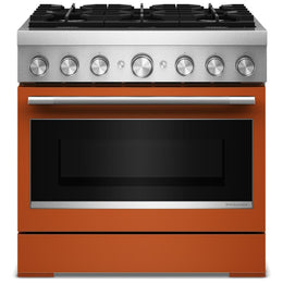 KitchenAid KFDS936SSC Dual Fuel Range, 5.1 cu. ft. Capacity, 36 inch Exterior Width, True Convection, 6 Burners, Air Fry, Self Clean, Scorched Orange colour