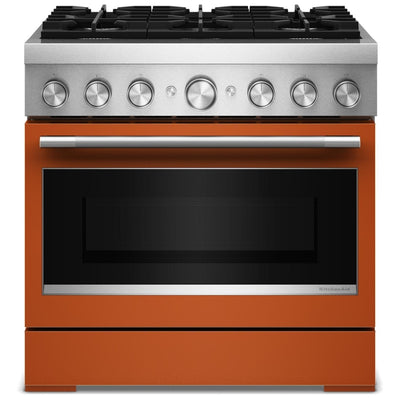 KitchenAid KFDS936SSC Dual Fuel Range, 5.1 cu. ft. Capacity, 36 inch Exterior Width, True Convection, 6 Burners, Air Fry, Self Clean, Scorched Orange colour, Even-Heat™