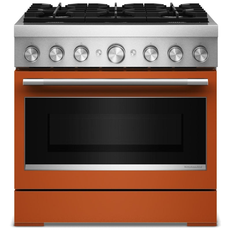 KitchenAid KFDS936SSC Dual Fuel Range, 5.1 cu. ft. Capacity, 36 inch Exterior Width, True Convection, 6 Burners, Air Fry, Self Clean, Scorched Orange colour