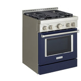 KitchenAid KFGC500JIB Gas Range, 30 inch Exterior Width, Self Clean, Convection, 4 Burners, 4.1 cu. ft. Capacity, 1 Oven, Ink Blue colour, True European Convection