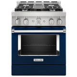 KitchenAid KFGC500JIB Gas Range, 30 inch Exterior Width, Self Clean, Convection, 4 Burners, 4.1 cu. ft. Capacity, 1 Oven, Ink Blue colour, True European Convection